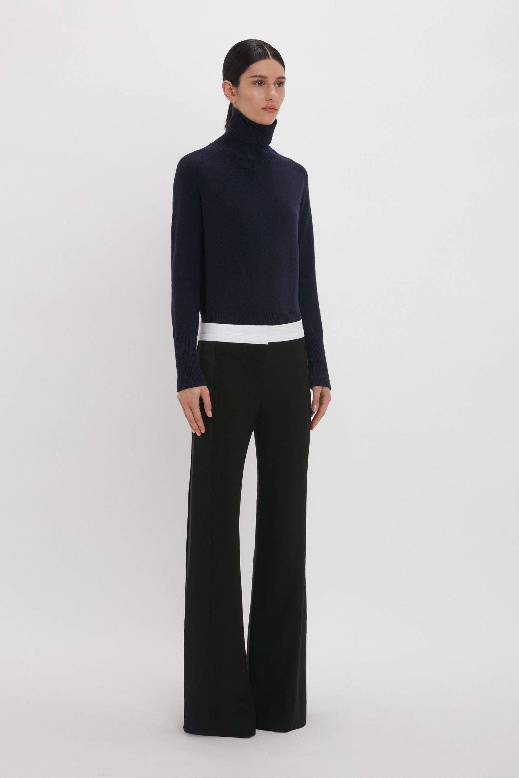 Contrast Waistband Trousers in Black - Image 2