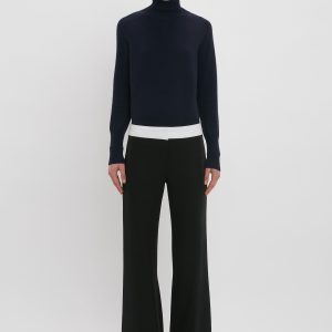 Contrast Waistband Trousers in Black