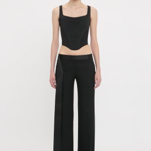 Satin Waistband Trouser In Black