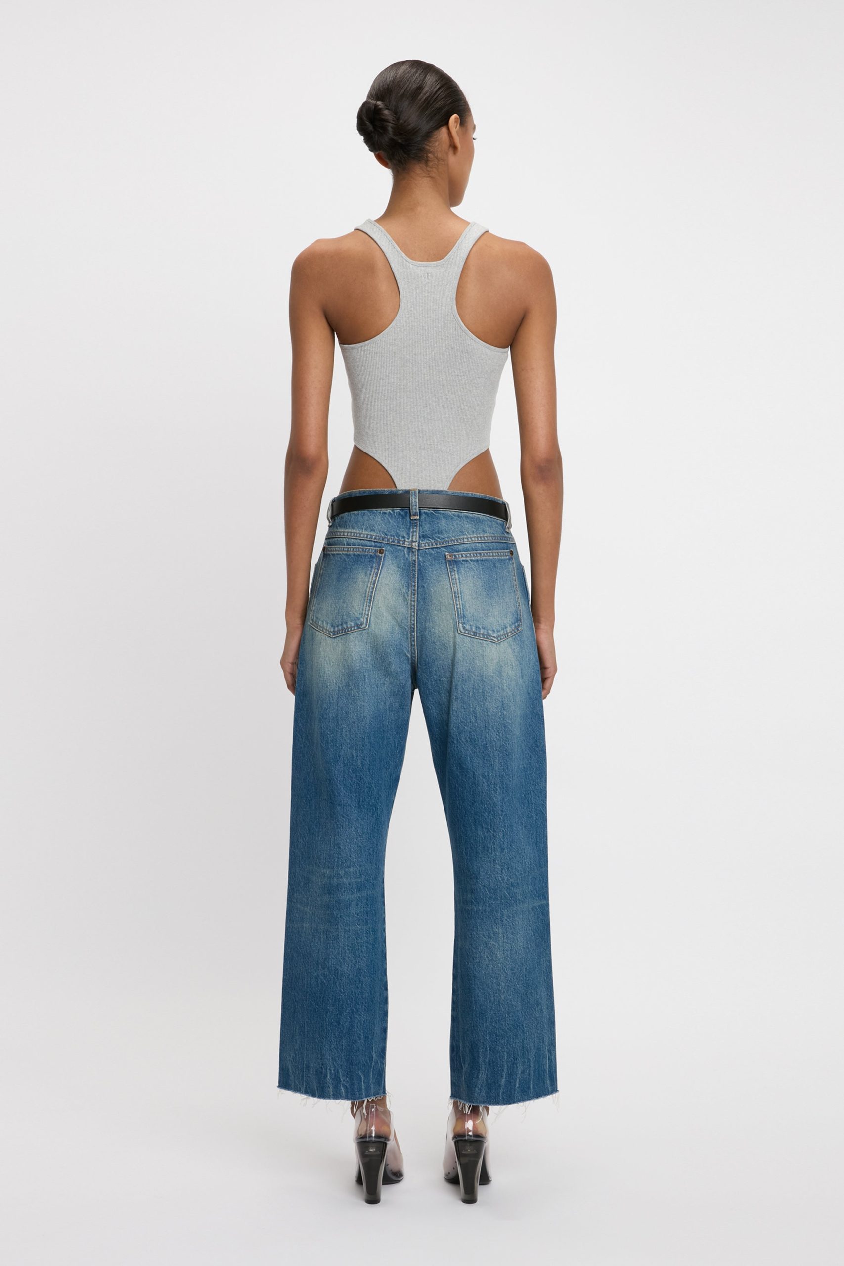 High Leg Bodysuit In Grey Marl - Image 3