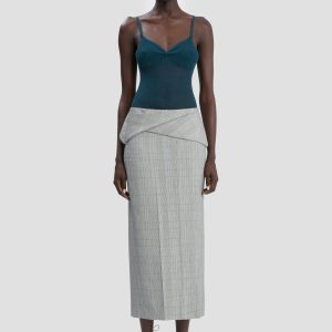 Wrap Skirt In Blue-Grey Check
