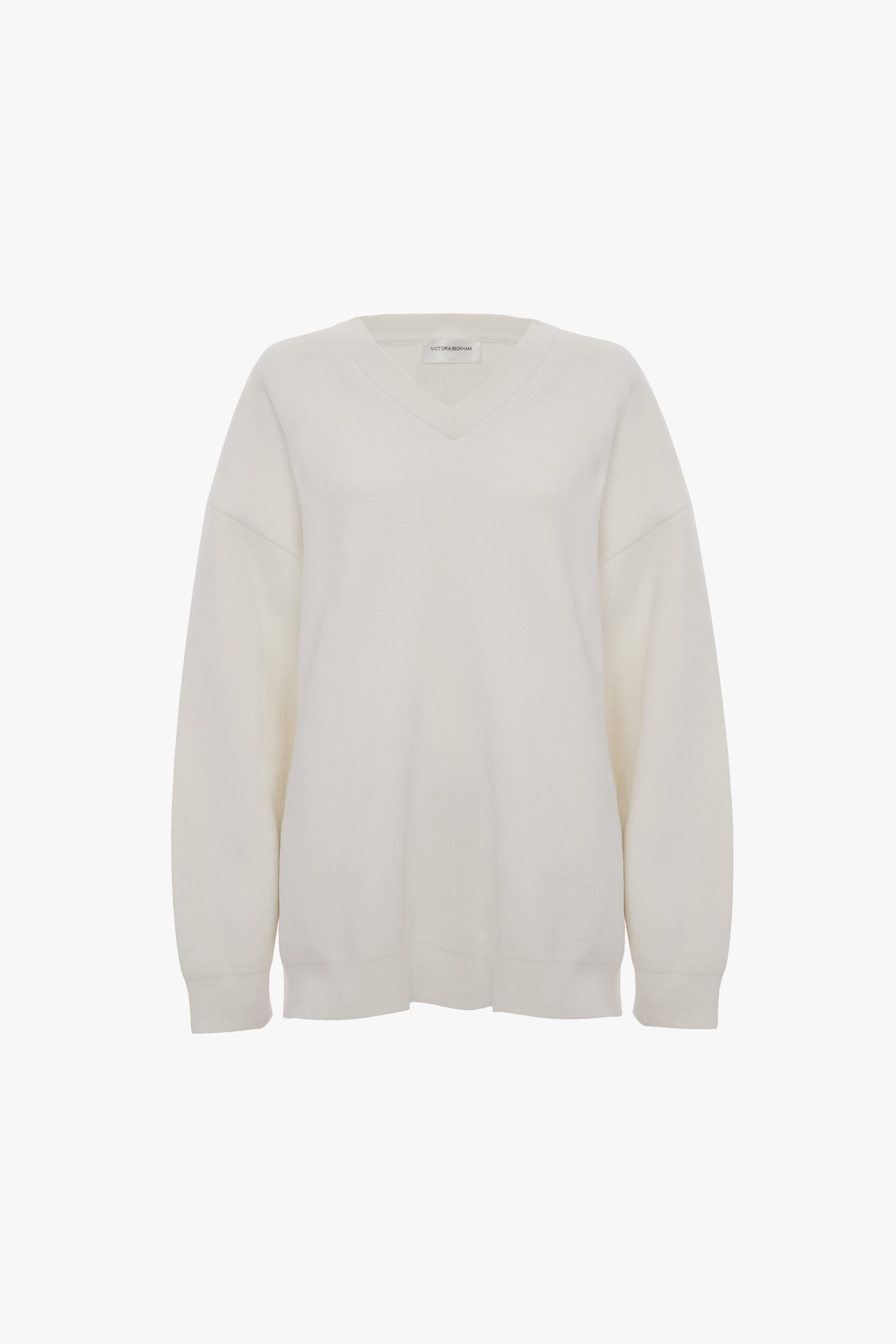 Relaxed Fit V-Neck Jumper In White - Image 6