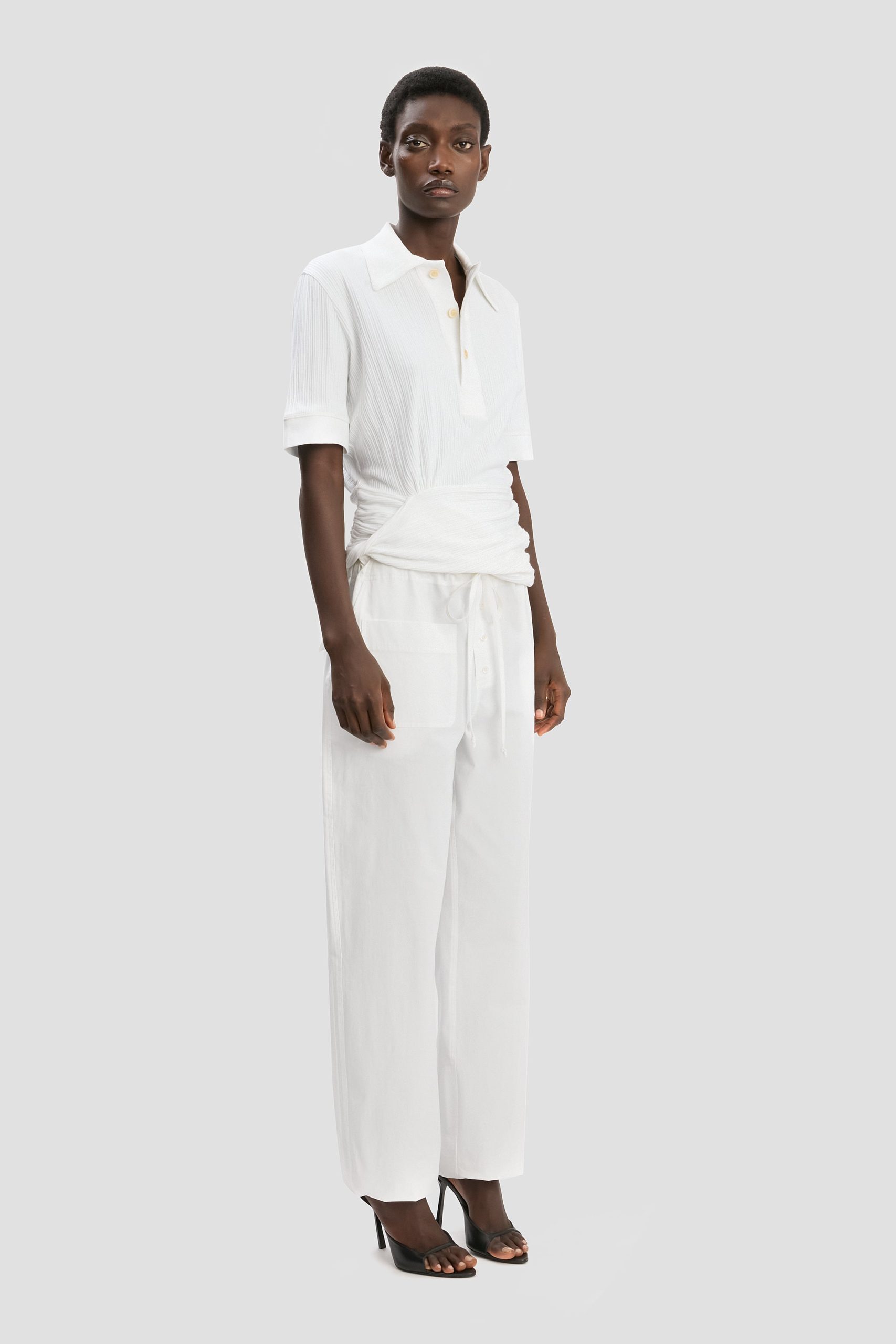 Twist Polo Top In White - Image 2