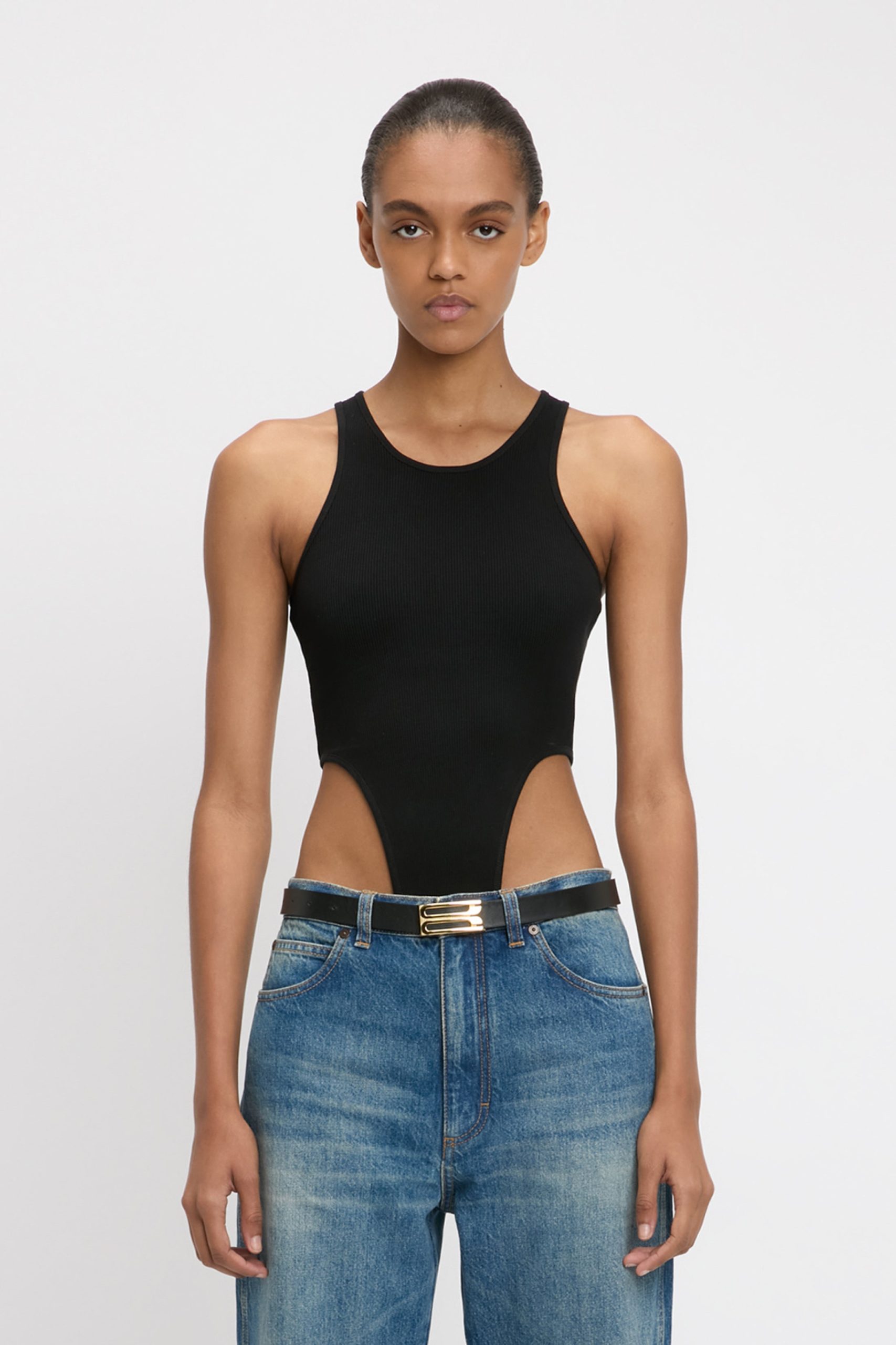 High Leg Bodysuit In Black