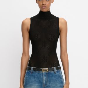 High Neck Bodysuit In Black
