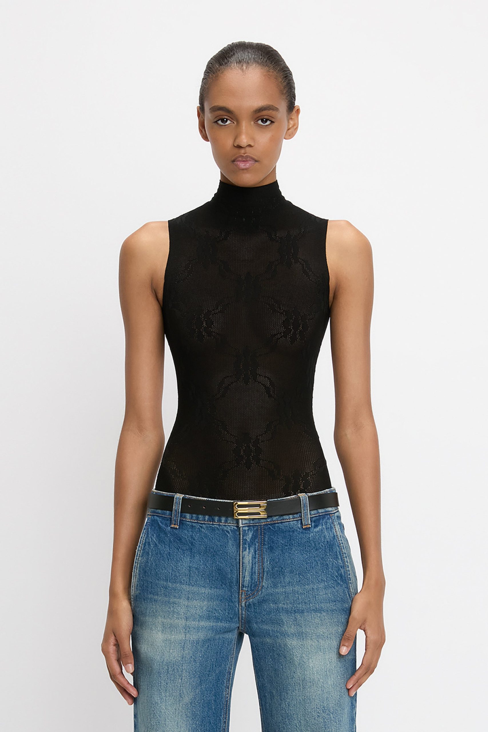High Neck Bodysuit In Black