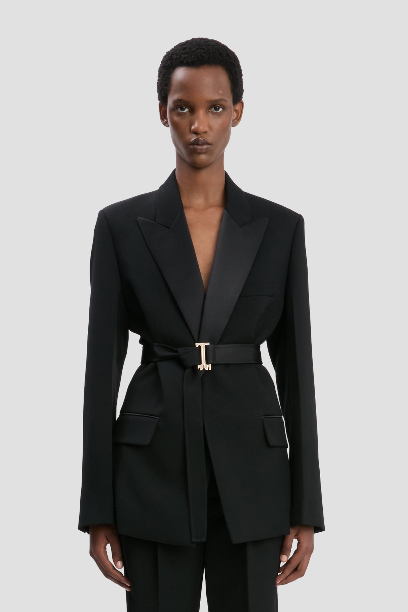 Belted Tailored Jacket In Black