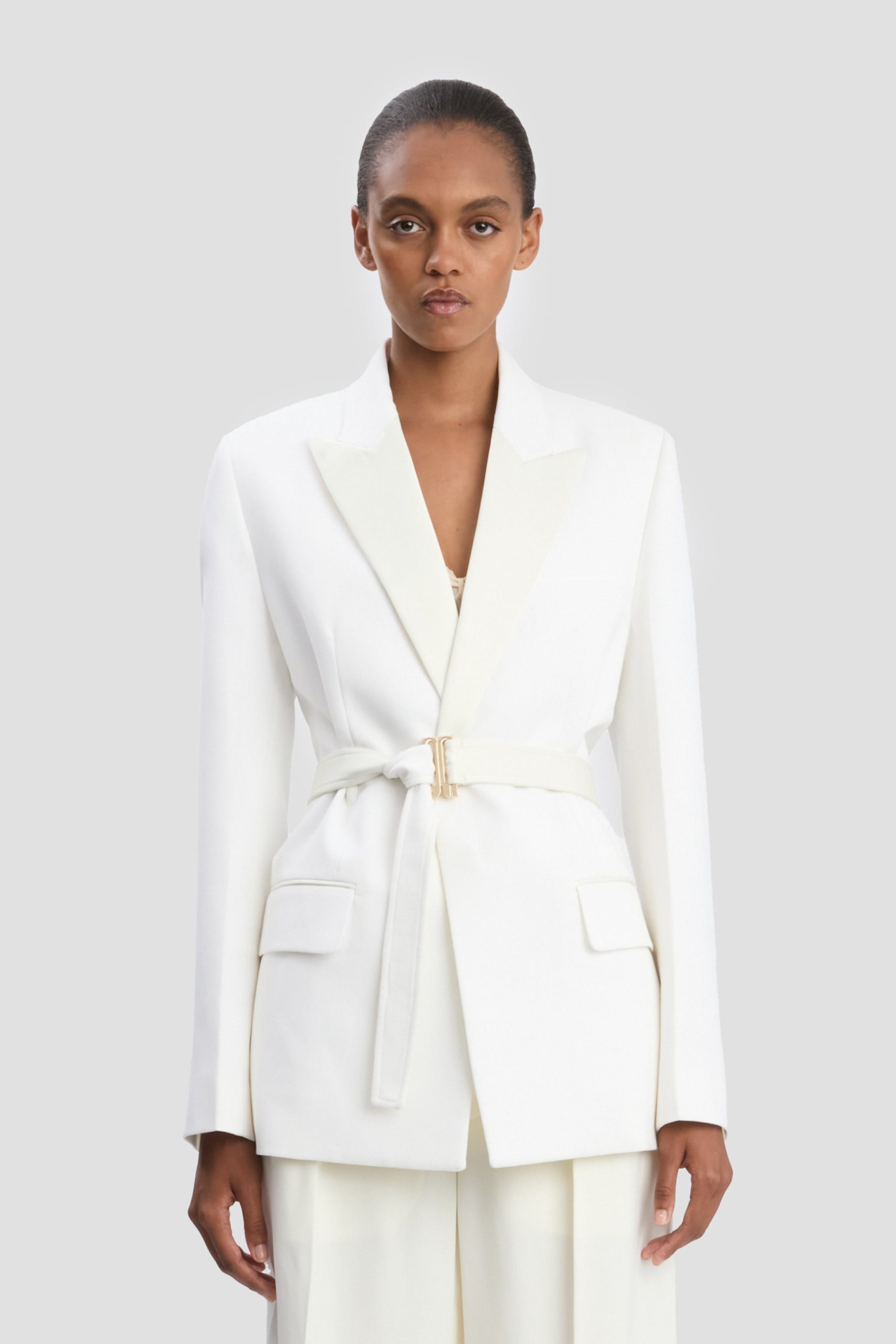 Belted Tailored Jacket In Ivory