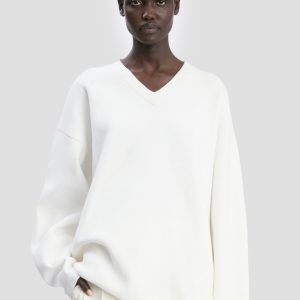 Relaxed Fit V-Neck Jumper In White
