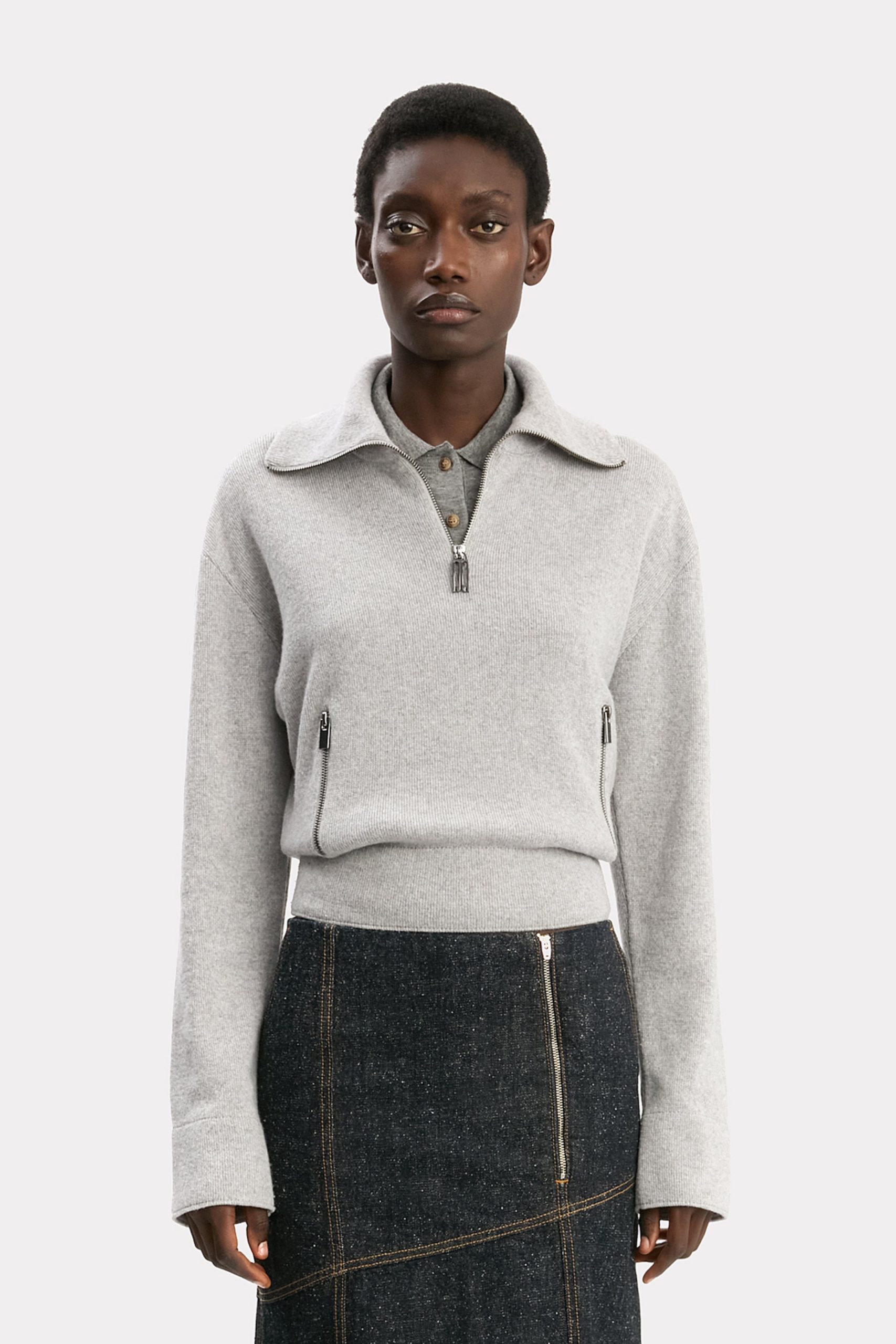 Half-Zip Milano Jumper In Grey Marl