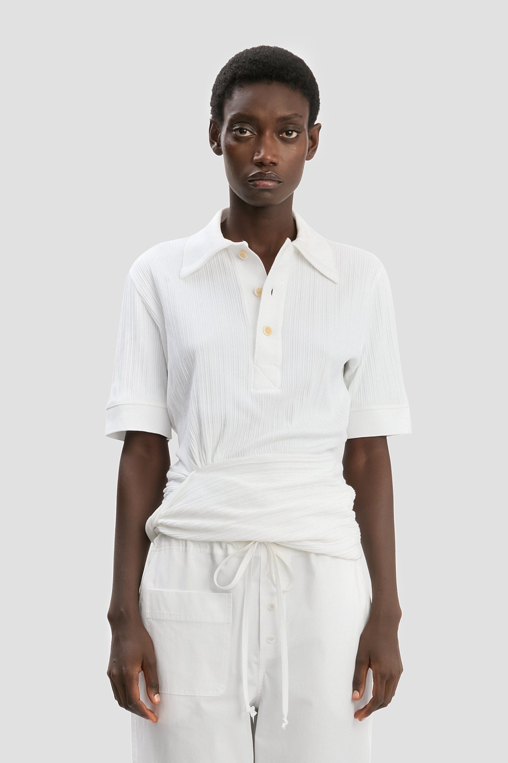 Twist Polo Top In White