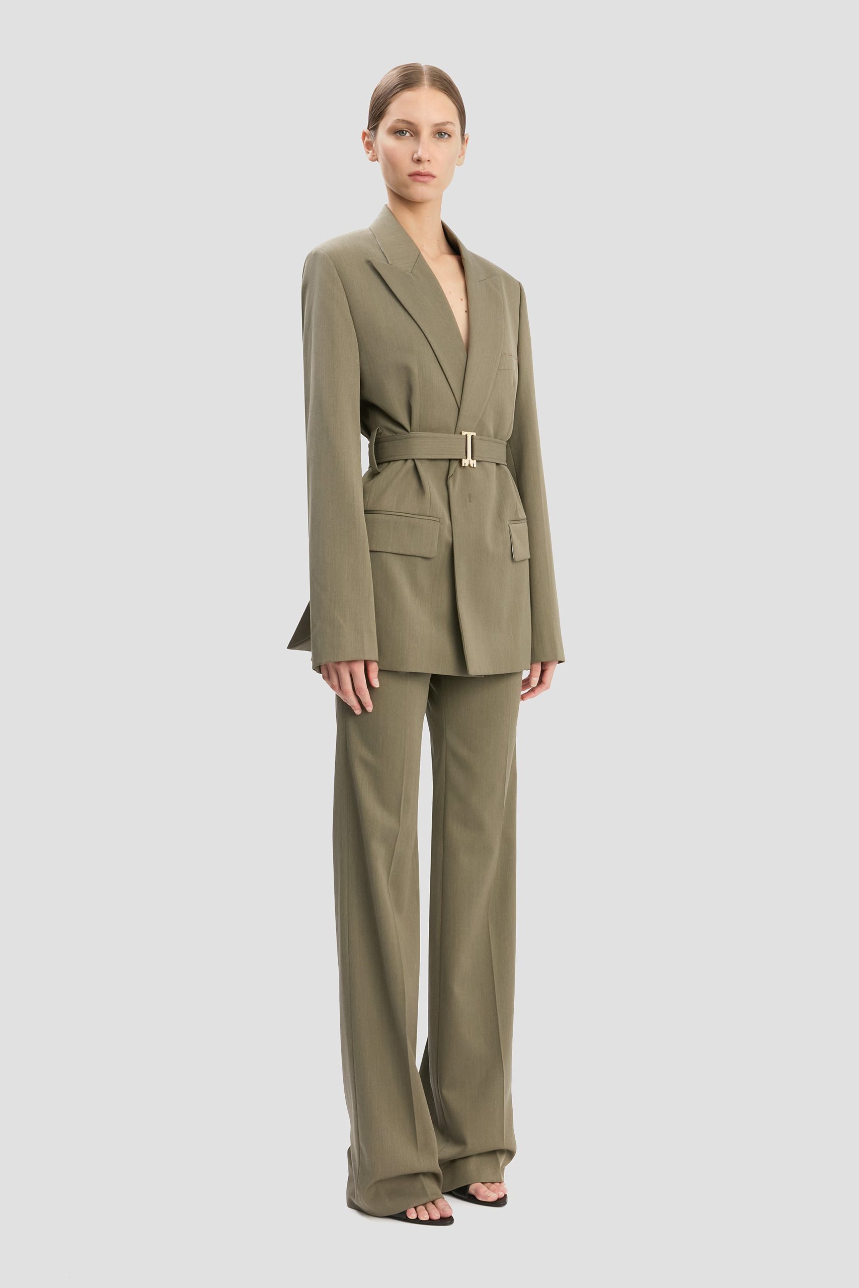 Belted Tailored Jacket In Sage Melange - Image 2